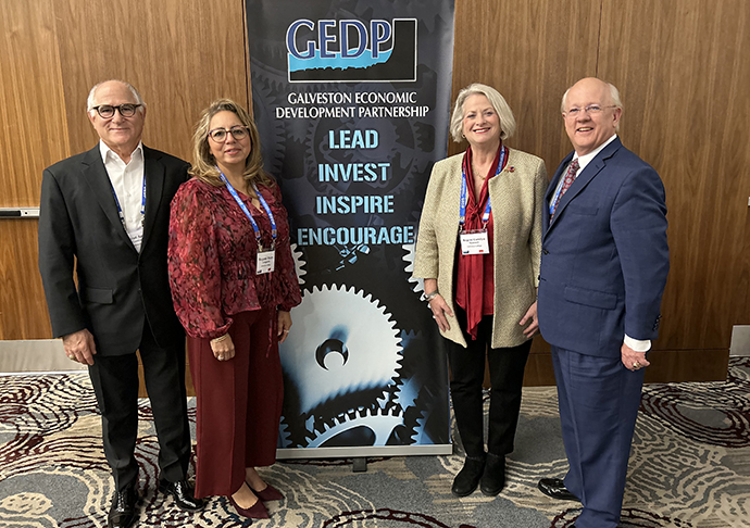 From left to right, Galveston College Regents Armin Cantini, Mary Longoria and Carolyn Sunseri, and GC President W. Myles Shelton, Ed.D.