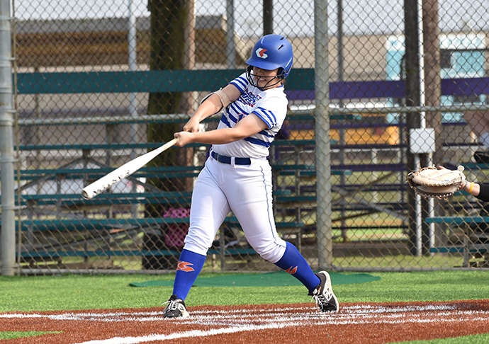 Galveston College freshman Karlie Barba bats against Louisiana State University-Eunice. The Whitecaps swept a doubleheader from the Bengals in their visit to LSU-Eunice.