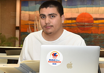 Galveston College student Kaleb J. Garza studies at the David Glenn Hunt Memorial Library in Regents Hall on the college’s main campus in Galveston.