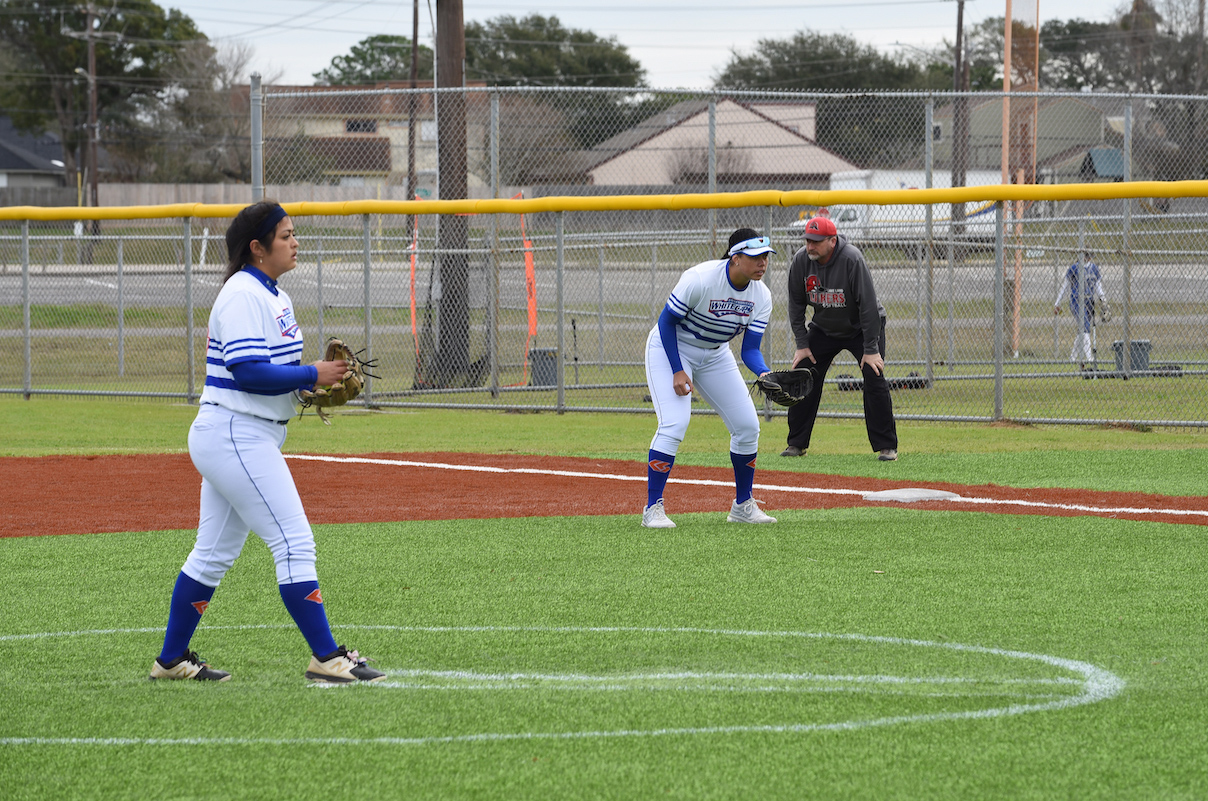 Galveston College Whitecaps pitcher Gabby Guzman winds up during a game against Lake Land College at the Island Invitational in January 2023 at the Lassie League Complex in Galveston. Guzman won her third game of the season after the Whitecaps defeated Bossier Parish Community College 6-4 on Saturday, Feb. 4, 2023.