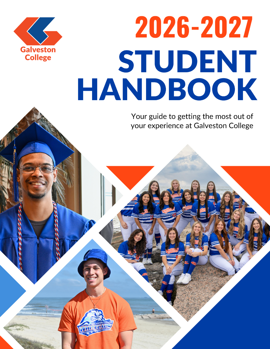 2026-2027 GC Student Handbook 2026-2027 GC Student Handbook, male and female grads smile with the GC Mascot, Rip Tide